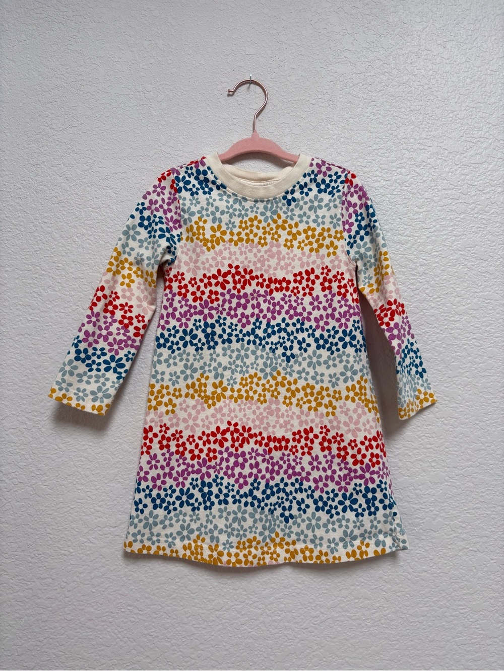 Hanna Andersson Toddler Tunic Dress Long Sleeve “Floral Rainbow on Ecru” 3T